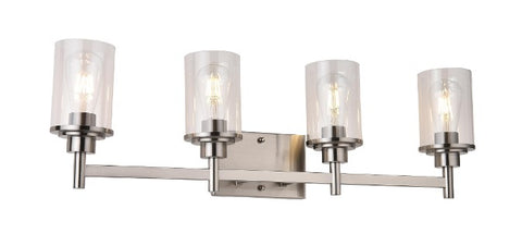 Quad Vanity Light, Brushed Nickel w/ Cylindrical Glass